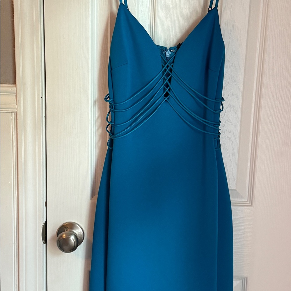 Guess Blue Sleeveless Ruched Slip Dress